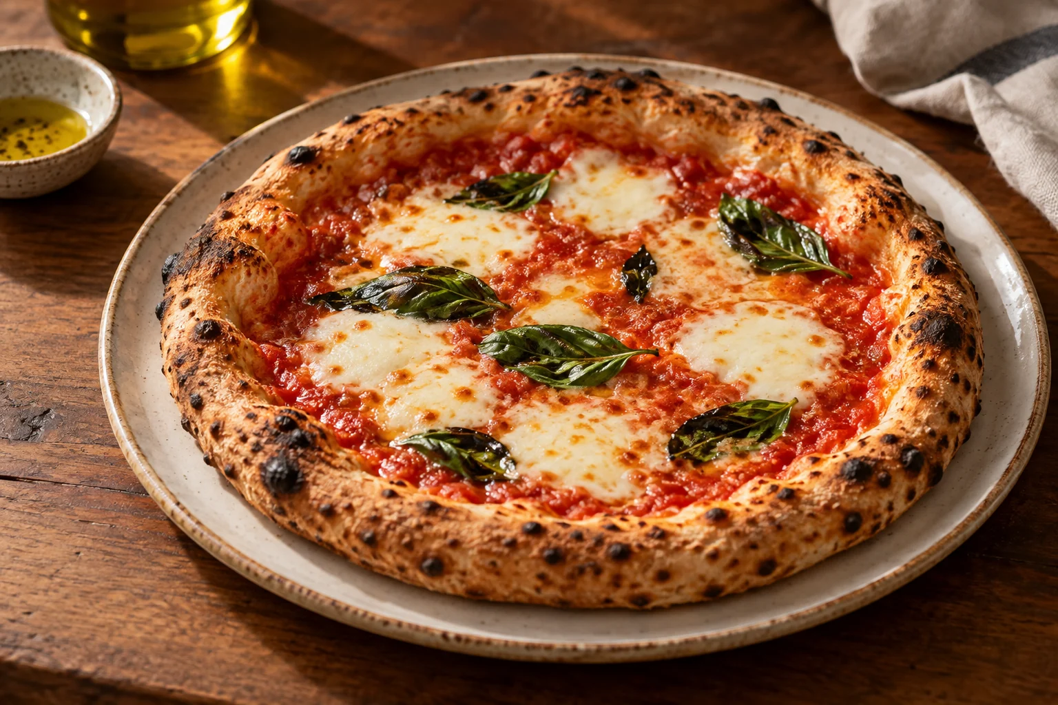 Immagine illustrativa: pizza margherita con mozzarella, pomodoro e basilico
